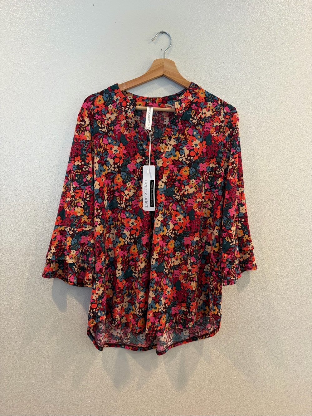 5/$20 Floral V-Neck Button Blouse - Pink Multi